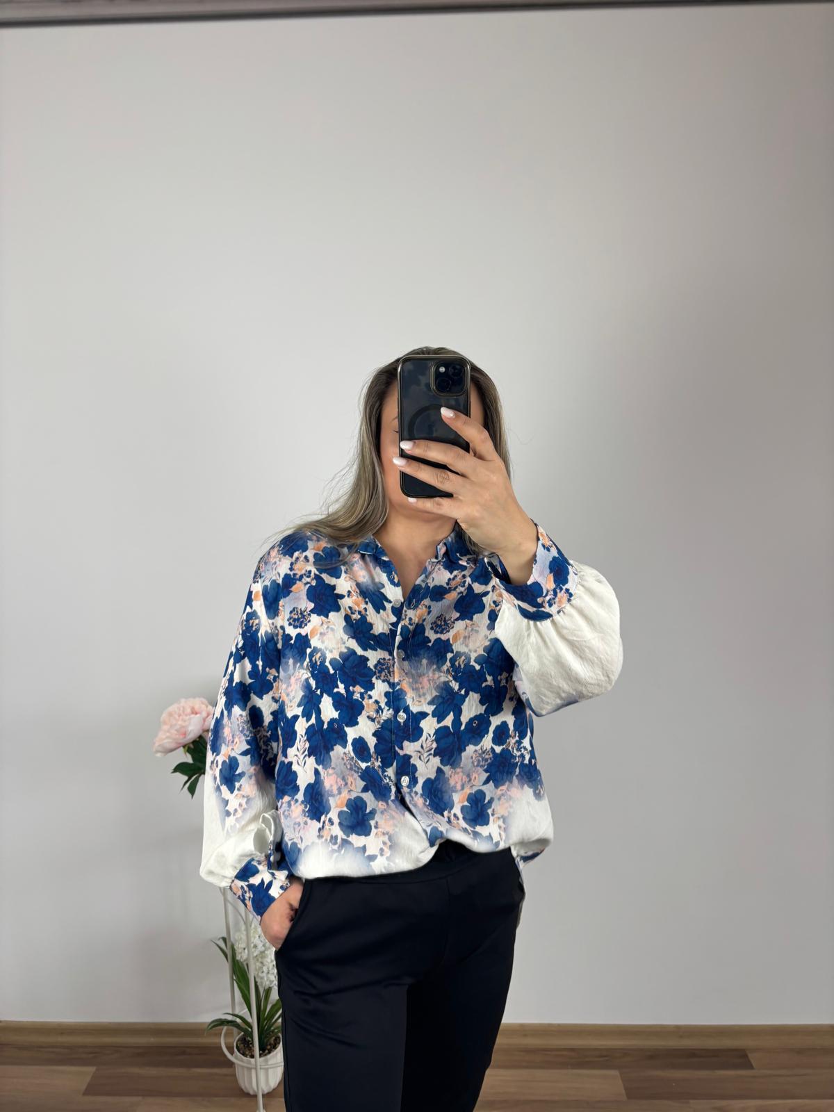 Cămașă lejeră cu imprimeu floral și textură delicată - hover